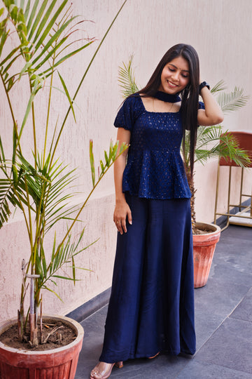 Sapphire Peplum Top and Palazzo Dupatta Set